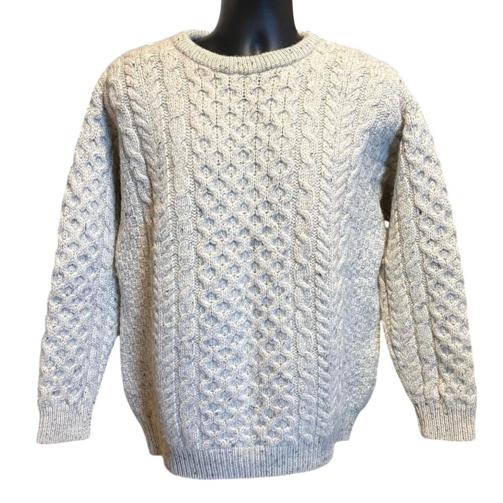 John Molloy Size XL Crewneck Fisherman Sweater 100% Wool Cable Knit Ireland